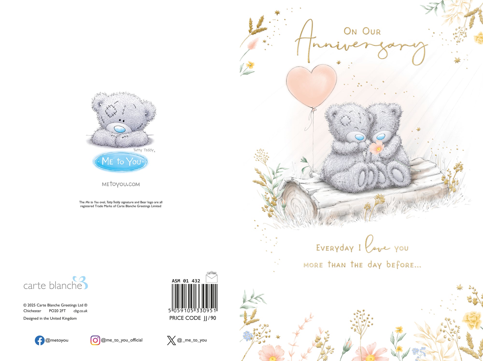 Me to You Tatty Teddy On Our Anniversary Card 6 x 9 Inches (15 x 22 Cms)