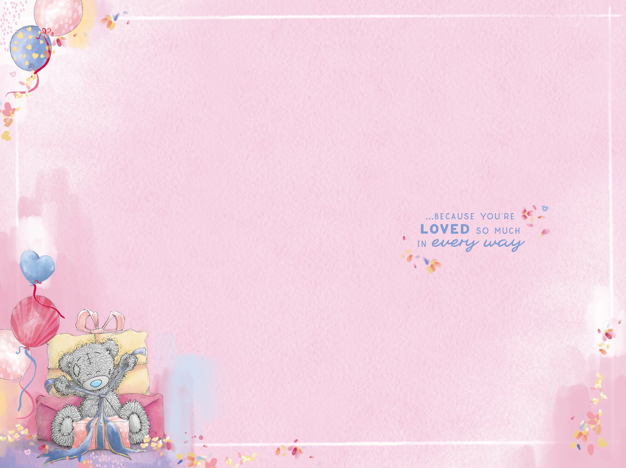 Me To You Tatty Teddy Cute Birthday Card For Friends Or Family, Tatty Teddy Sat Amongst Gifts And Balloons 15.2 x 22.8 cm - Official Collection