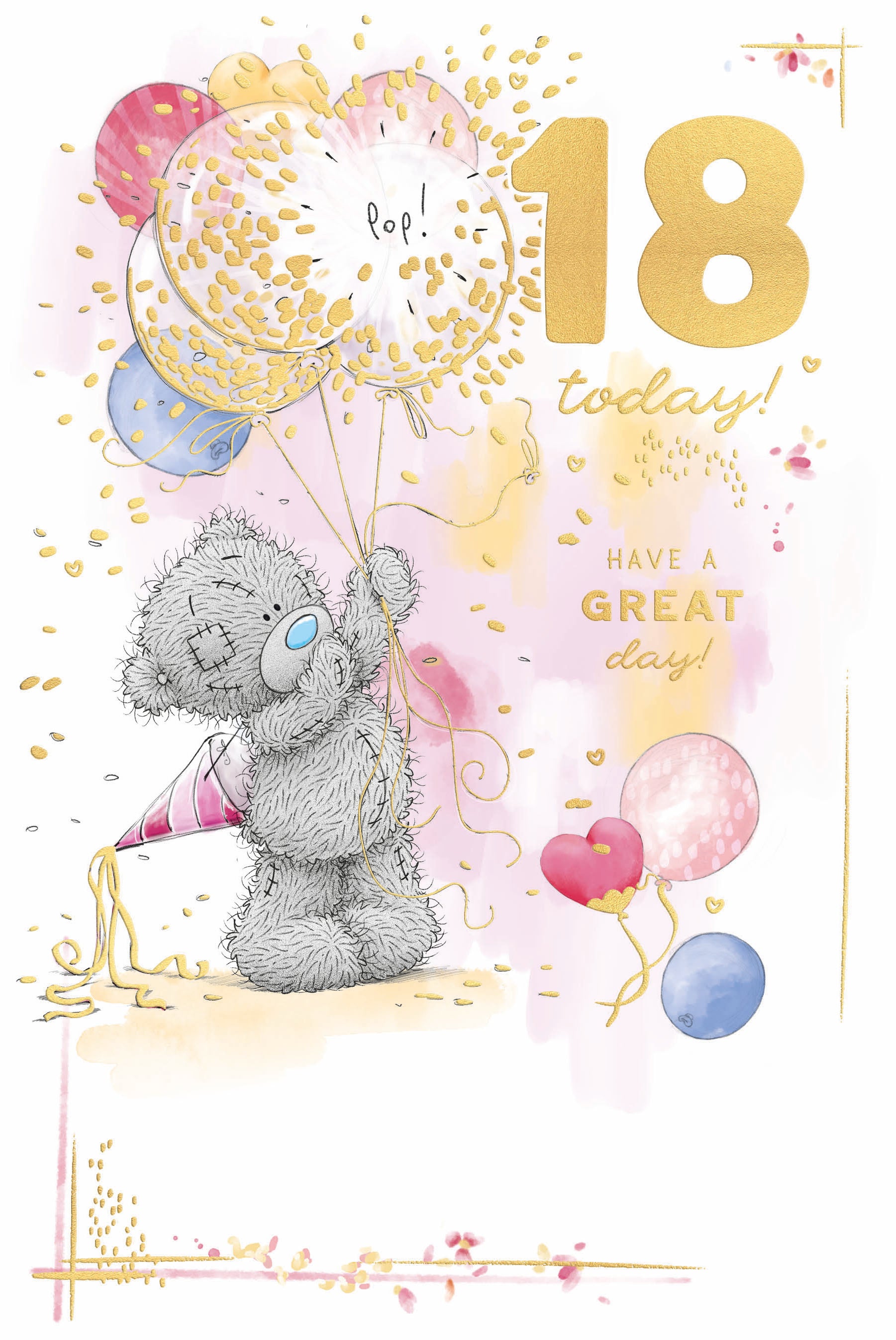 Me To You Tatty Teddy 18 Today Luxury Gold Embellished Birthday Card, 6 X 9 Inches - Official Collection