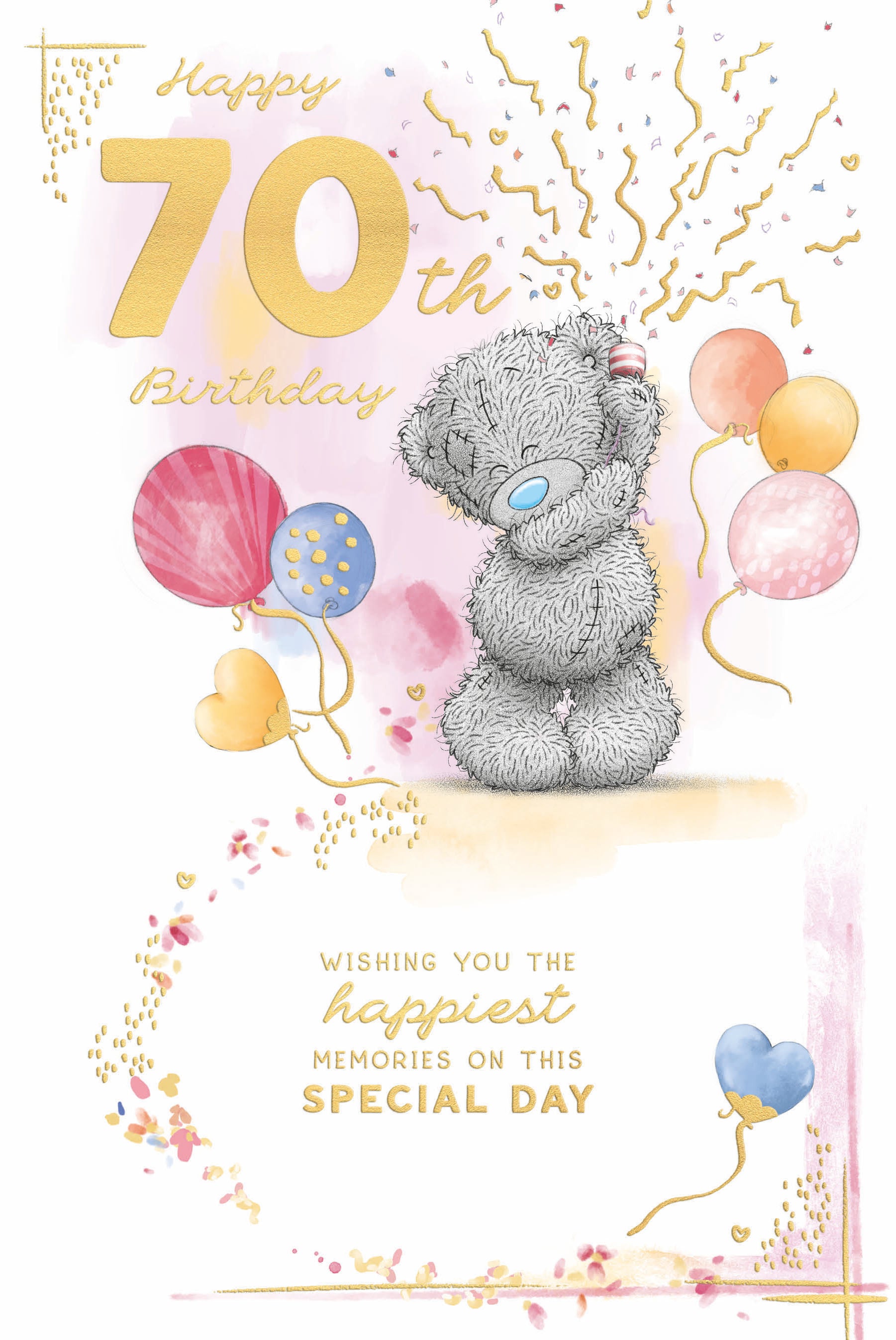 Me To You Tatty Teddy Happy 70th Luxury Gold Embellished Birthday Card, 6 X 9 Inches - Official Collection