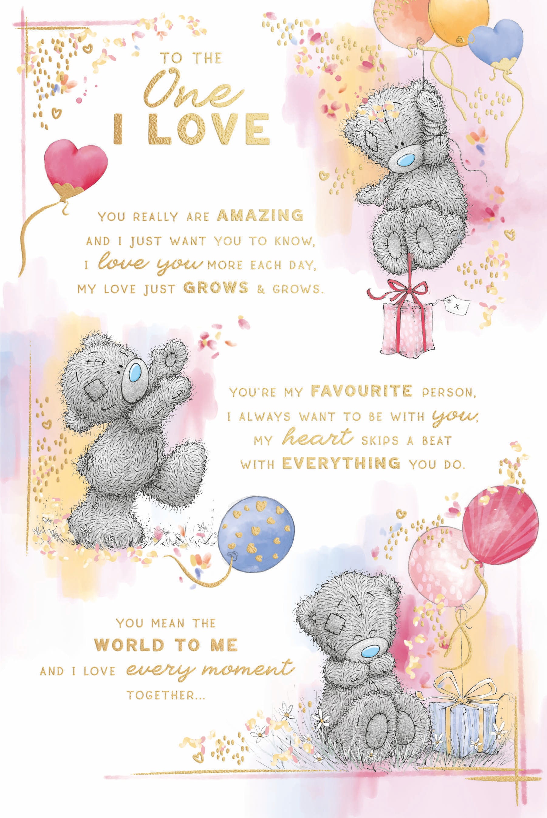 Me To You Tatty Teddy One I Love Luxury Gold Foil Embellished Birthday Card, 6 X 9 Inches - Official Collection