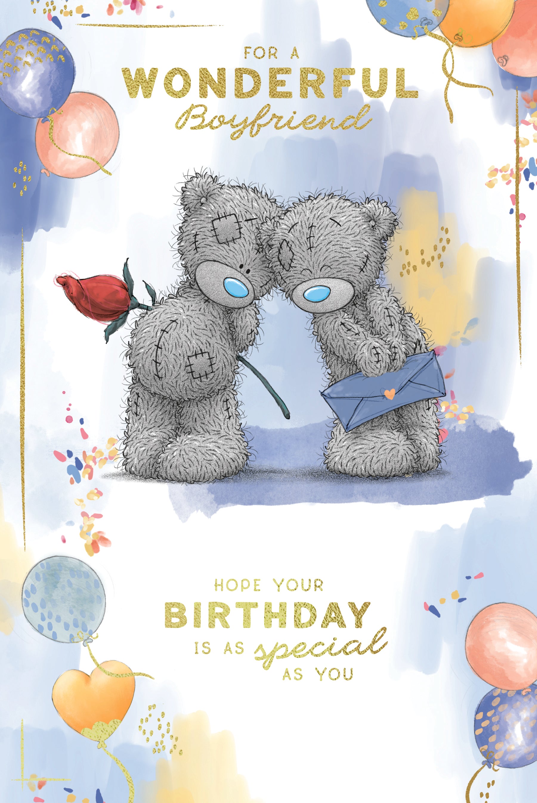Me to You Tatty Teddy Wonderful Boyfriend Luxury Gold Foil Birthday Card, 6 X 9 Inches - Official Collection
