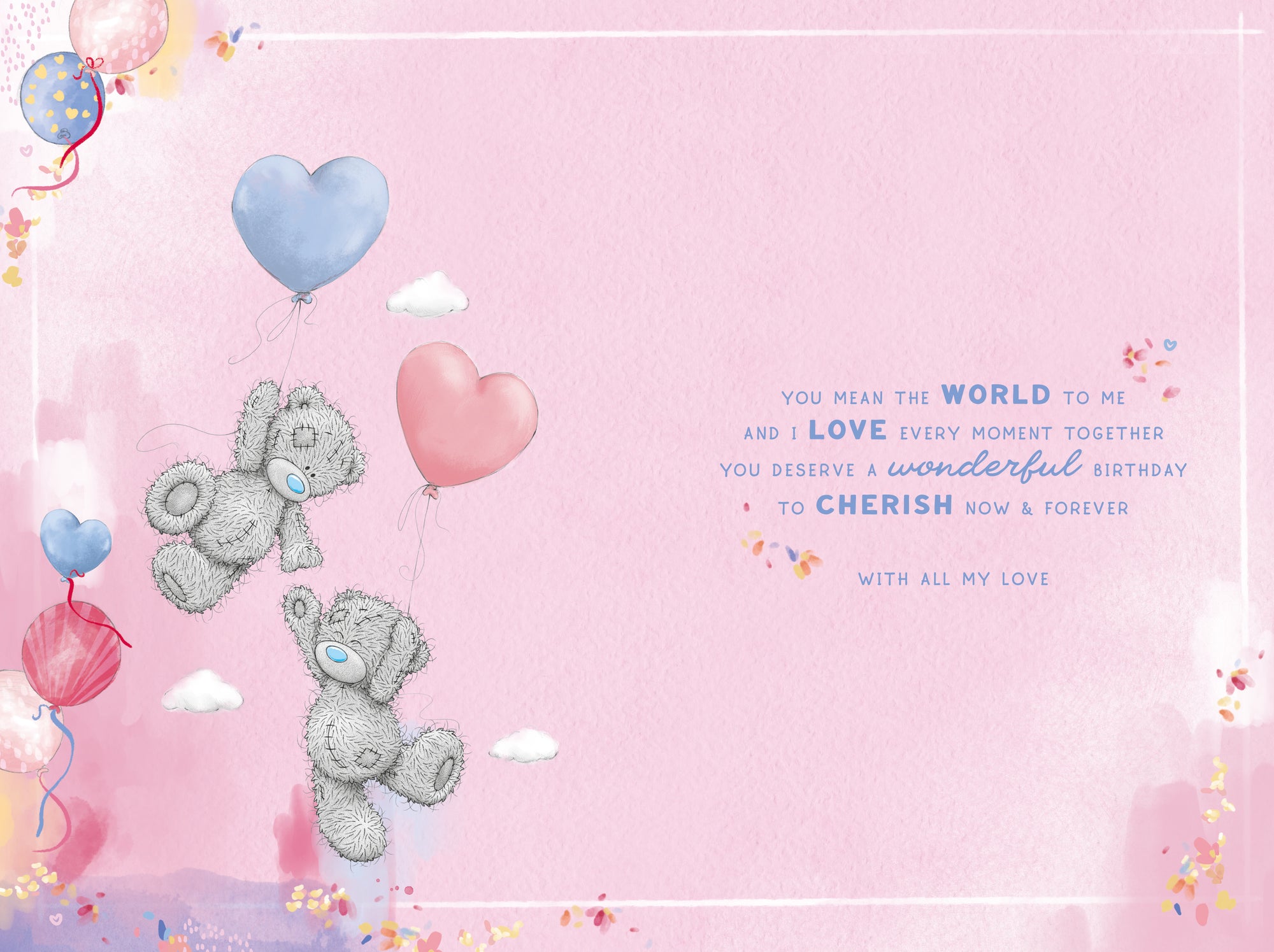 Me To You Tatty Teddy To The One I Love Bears With Balloons Luxury Gold Foil Birthday Card, 6 X 9 Inches - Official Collection