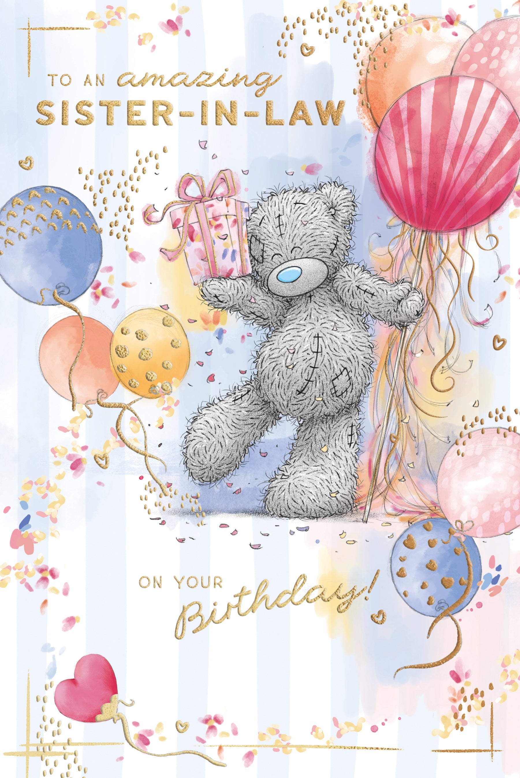 Me To You Tatty Teddy Amazing Sister-In-Law Cute Luxury Gold Foil Birthday Card, 6 X 9 Inches - Official Collection