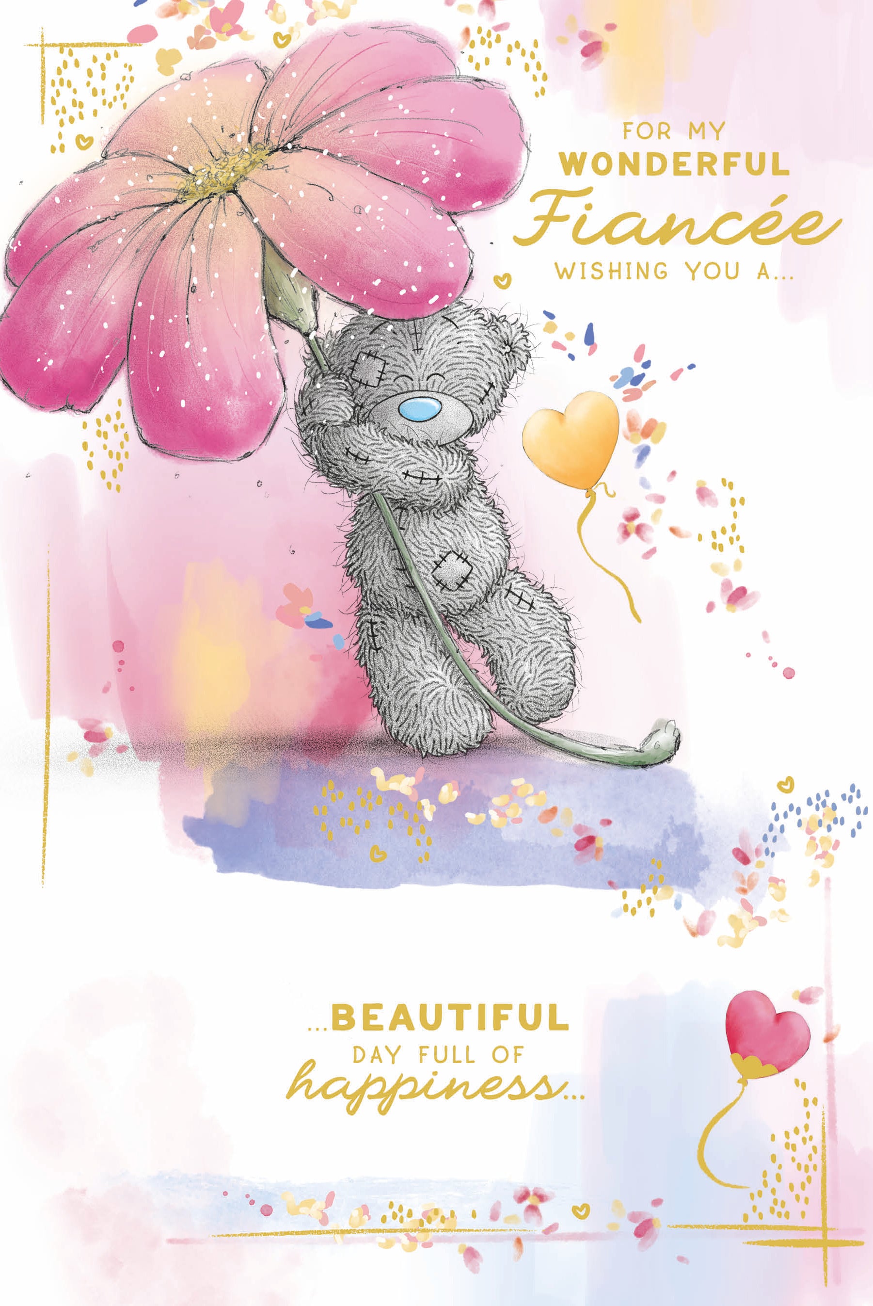 Me To You Tatty Teddy Wonderful Fiancee Luxury Gold Foil Birthday Card, 6 X 9 Inches - Official Collection