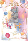 Me To You Tatty Teddy Beautiful Granddaughter Bear With Dog Balloons Luxury Gold Foil Birthday Card, 6 X 9 Inches - Official Collection