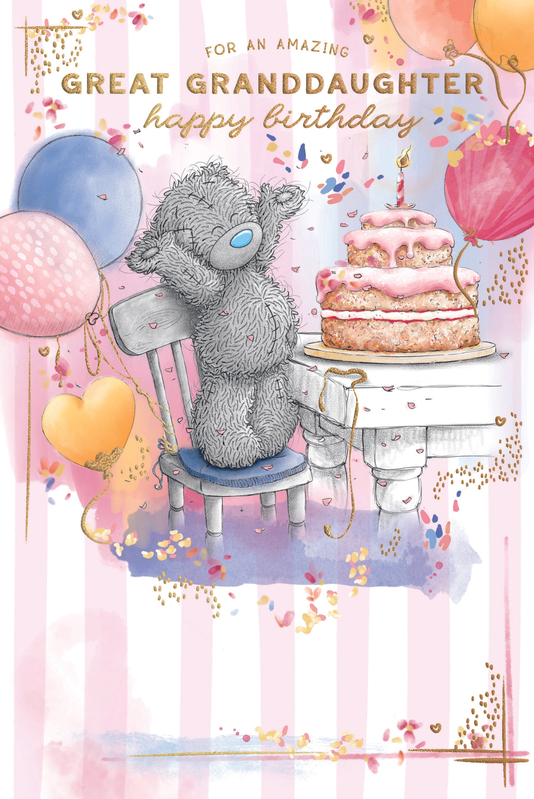 Me To You Tatty Teddy Amazing Great Granddaughter Luxury Gold Foil Birthday Card, 6 X 9 Inches - Official Collection