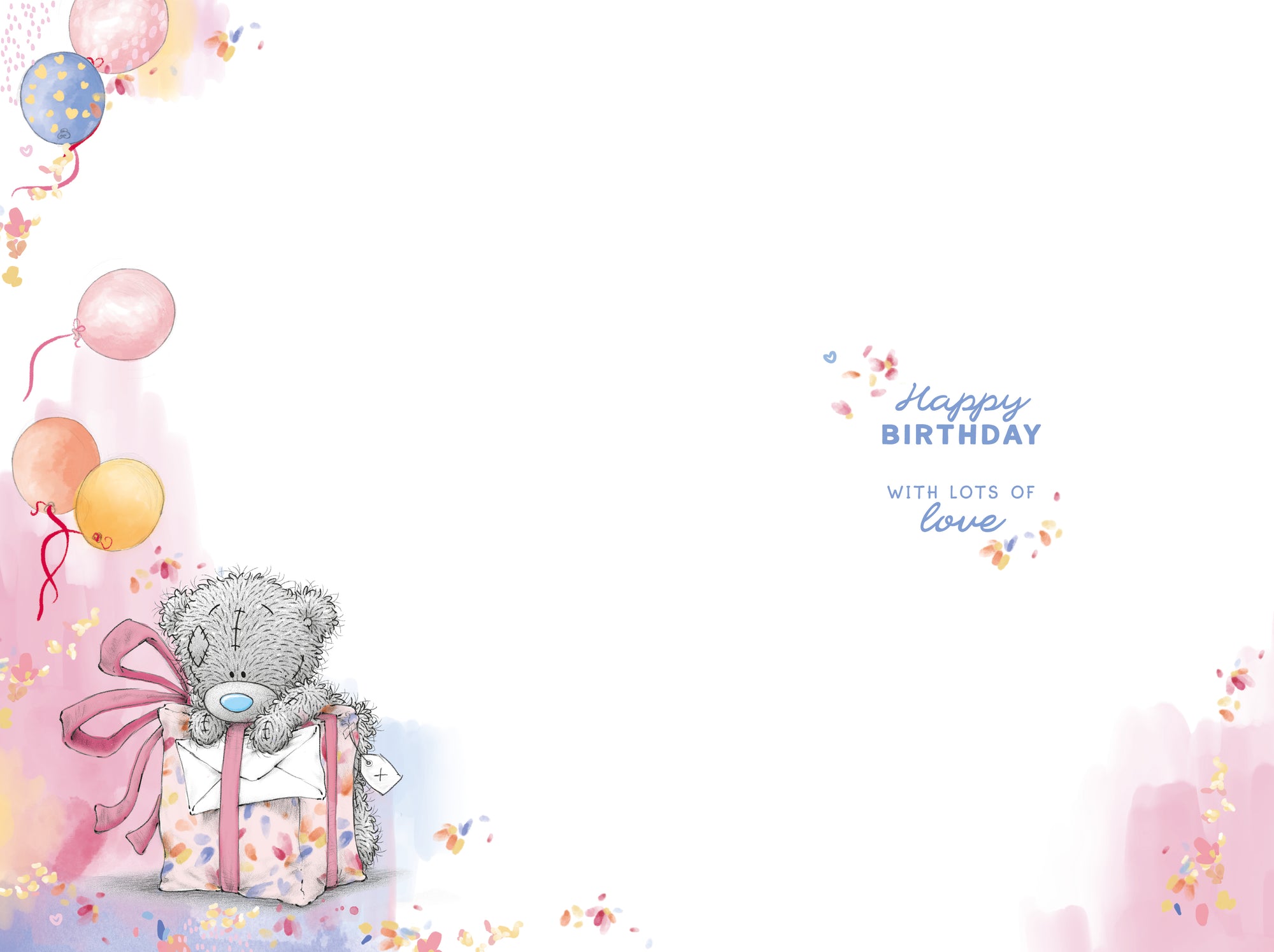 Me to You Tatty Teddy For Nan Luxury Gold Foil Bear With Gift And Balloons Birthday Card, 6 X 9 Inches - Official Collection