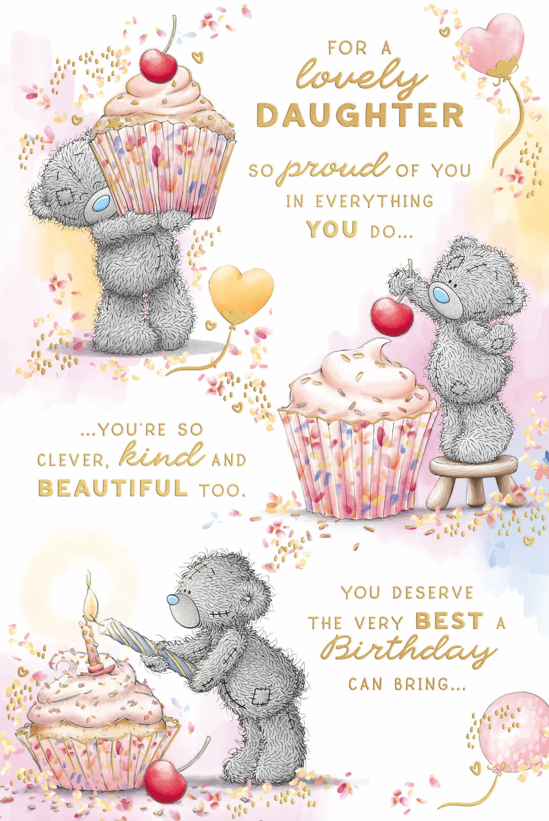 Me To You Tatty Teddy Lovely Daughter Bear With Cupcake Luxury Gold Foil Birthday Card, 6 X 9 Inches - Official Collection