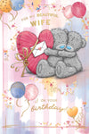 Me to You Tatty Teddy 'For My Beautiful Wife' Bears Hugging With Gift And Balloons Luxury Gold Foil Birthday Card, 6 X 9 Inches - Official Collection
