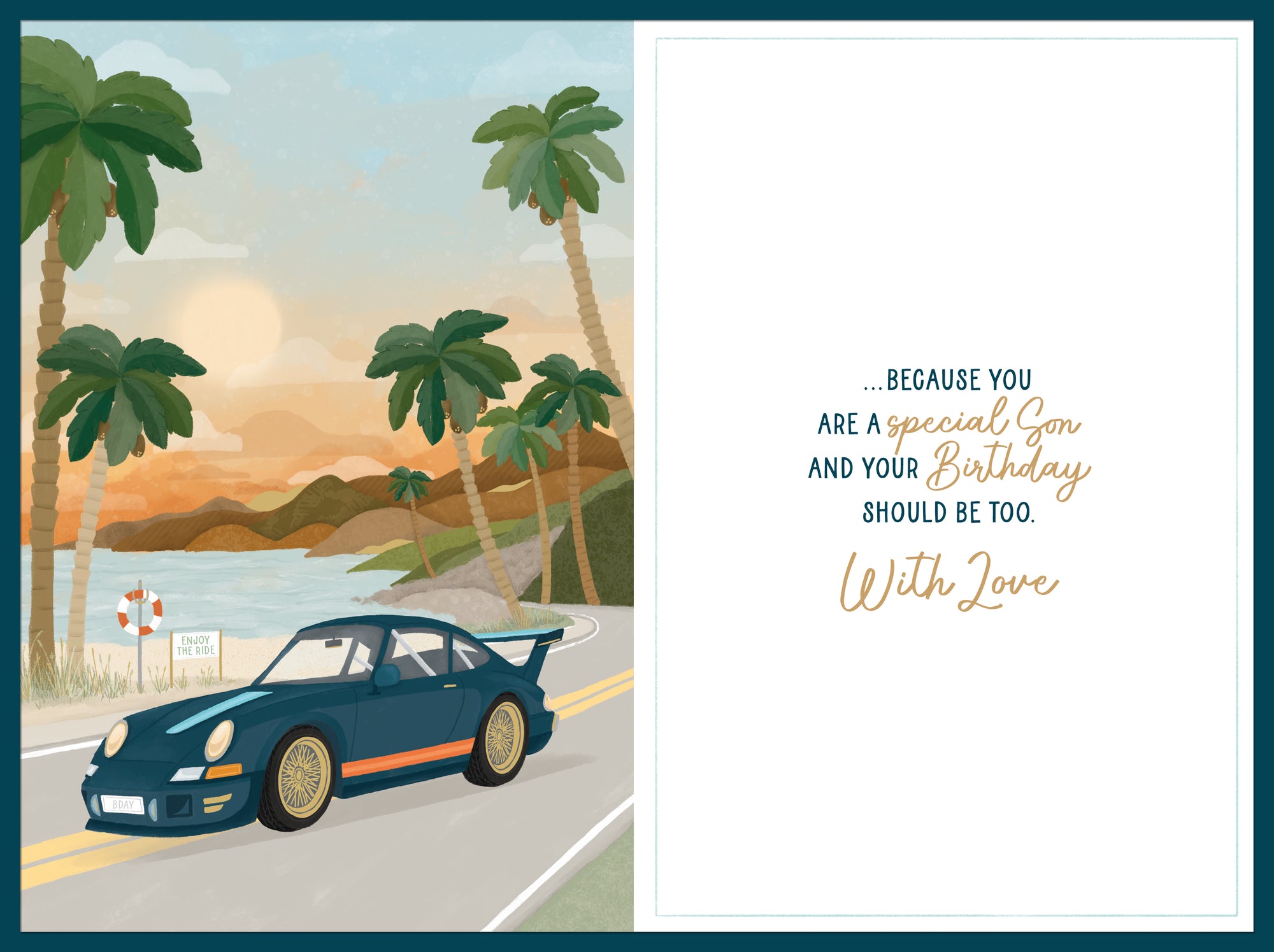 Happy Birthday Son Card With Sports Car by Wishing Well Studios - 6 x 9 Inches (15 x 22 Cms)
