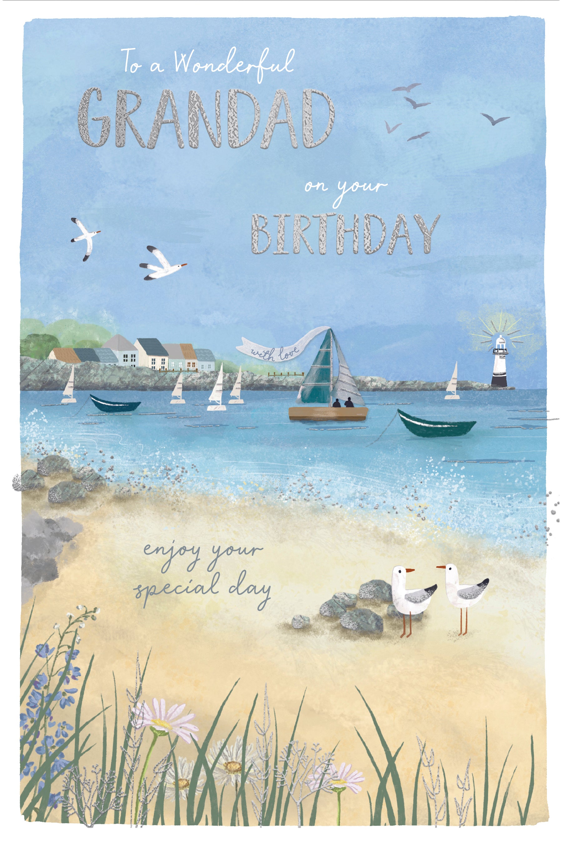 To A Wonderful Grandad Boats At The Seaside Stunning Birthday Card By Wishing Well Studios, 9 X 6 Inches