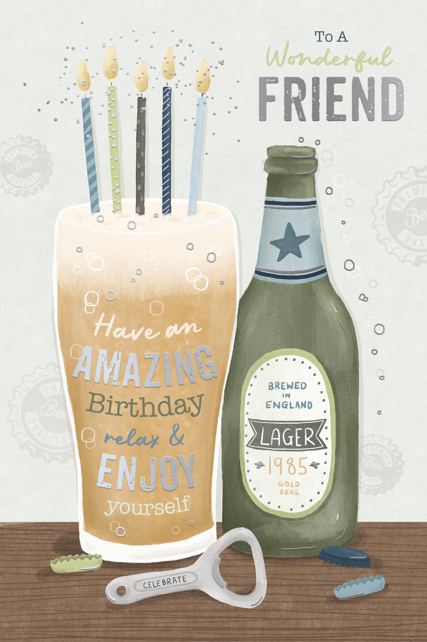 Luxury Silver Foiled Friend Birthday Card 'To A Wonderful Friend' designed by Wishing Well Studios 6 X 9 inches