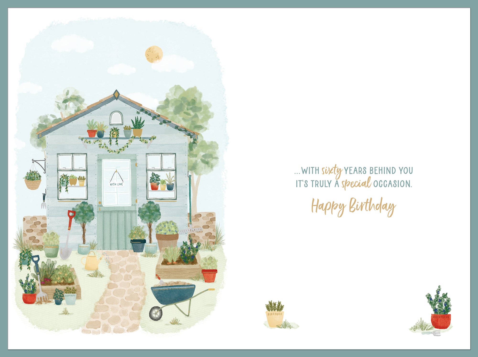Luxury Gold Foil Happy 60th Birthday Greeting Card by Wishing Well, 6 X 9 Inches