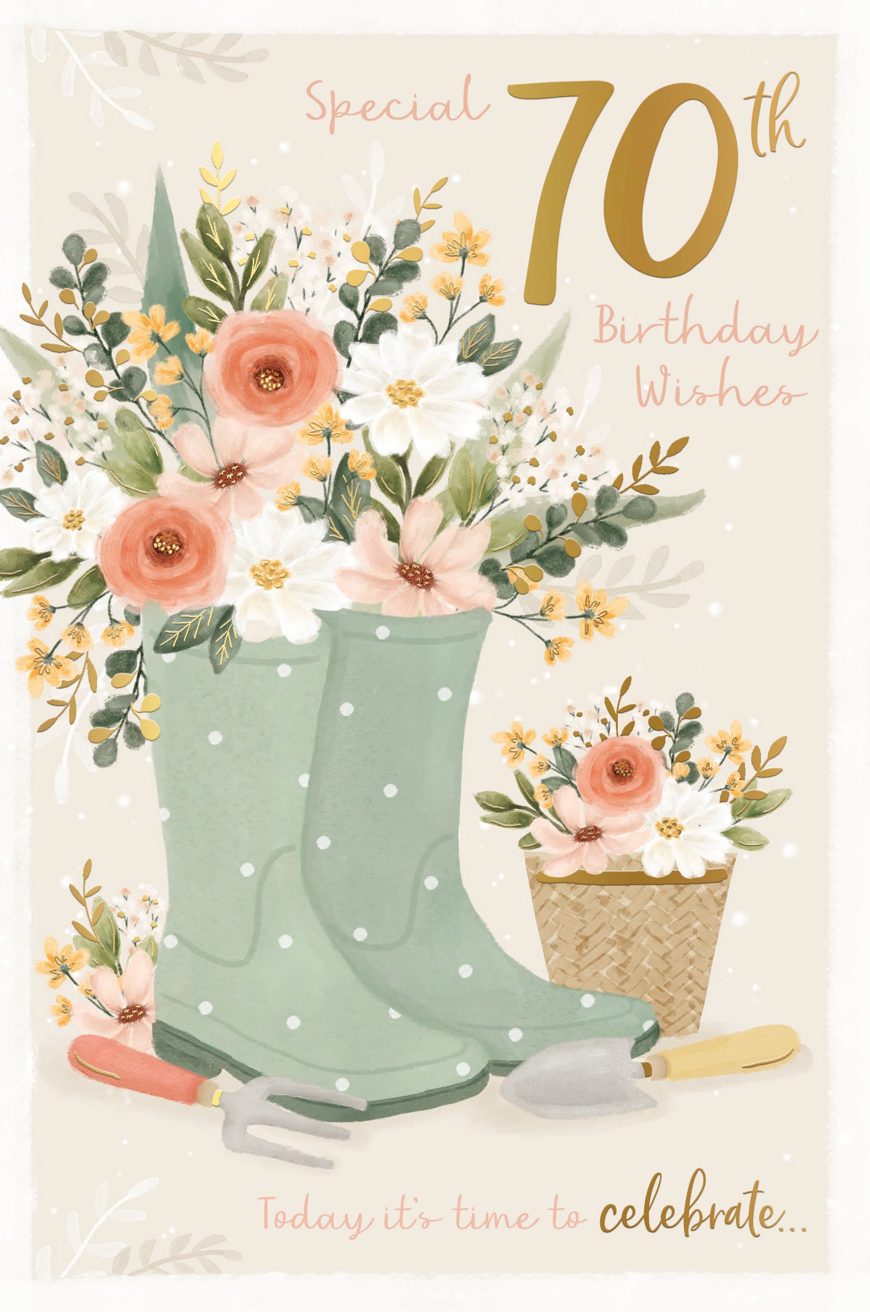 Luxury Gold Foil Special 70th Birthday Wishes Greeting Card by Wishing Well, 6 X 9 Inches