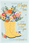 Luxury Birthday Card for Mam ‘To A Great Mam With Love’ Floral Wellington Boots Design with Gold Foil Detail by Wishing Well Studios, 6 x 9 Inches