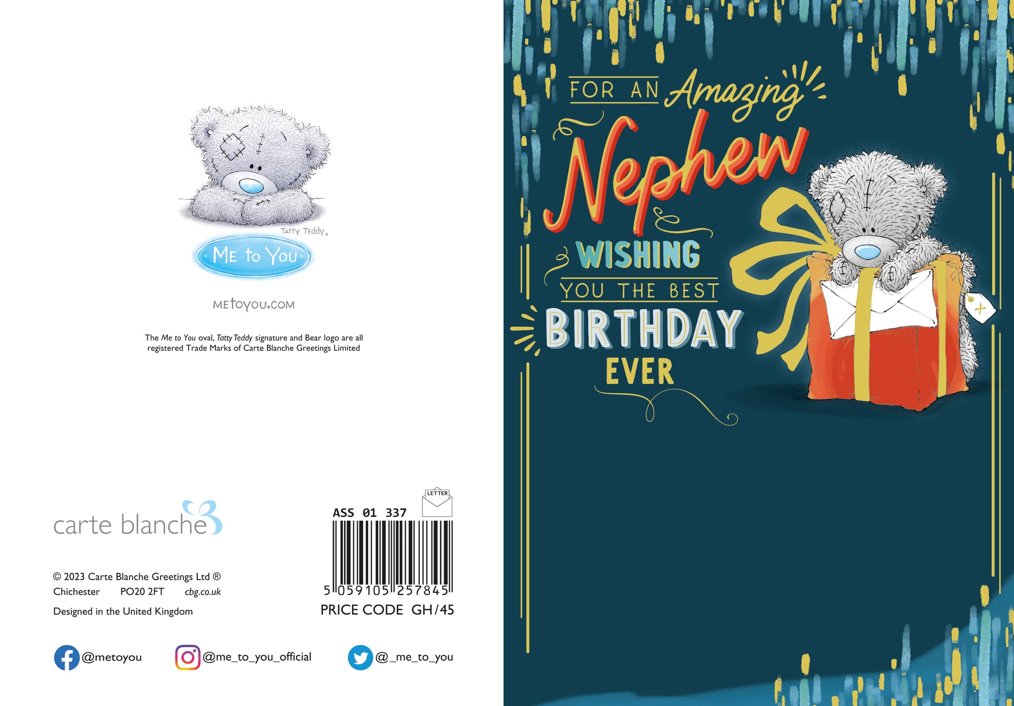 Me to You Tatty Teddy Birthday Card for Amazing Nephew 5x7ins - Official Collection