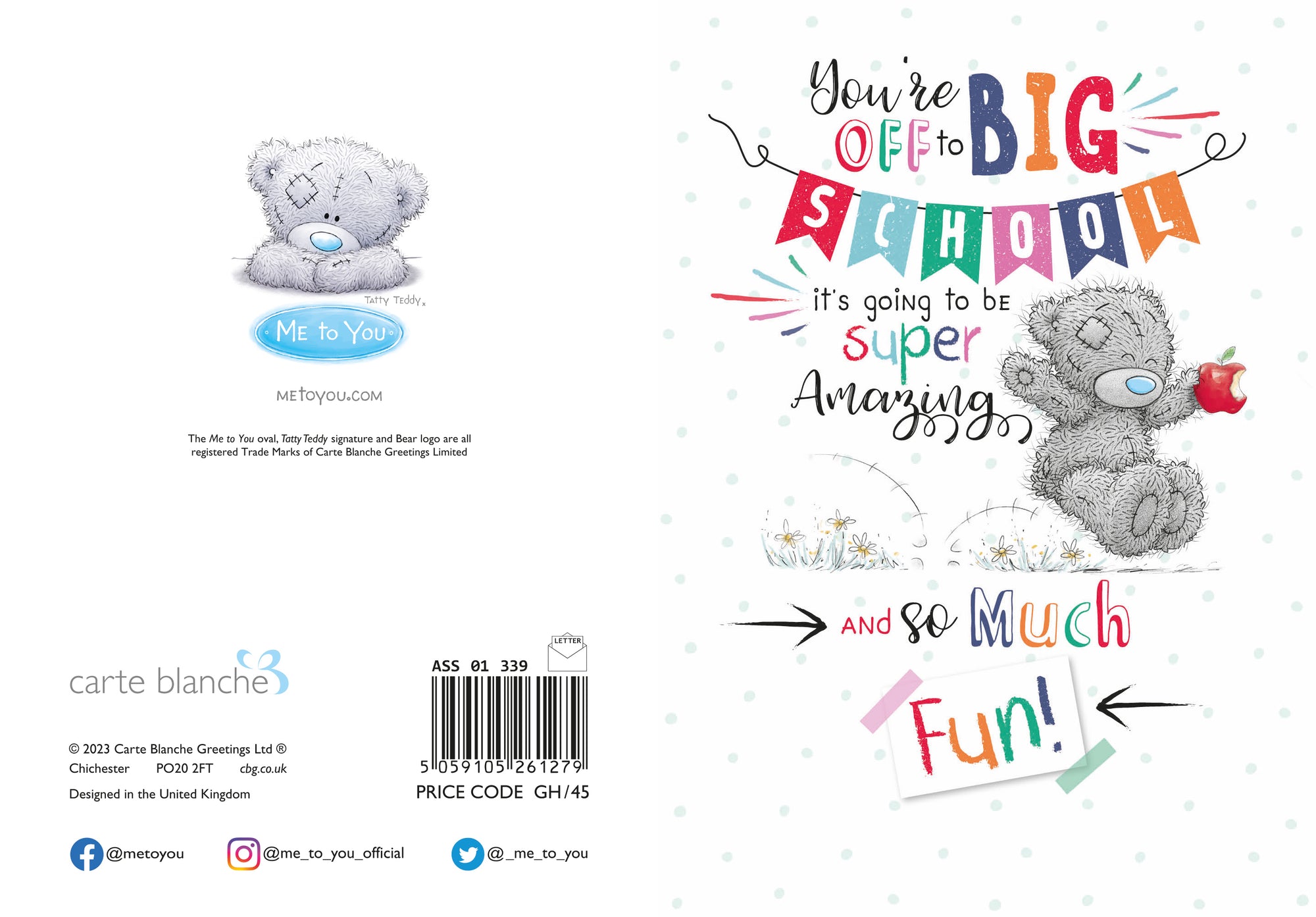 Me To You Tatty Teddy 'Off to Big School' Greeting Card 5x7ins ins - Official Collection