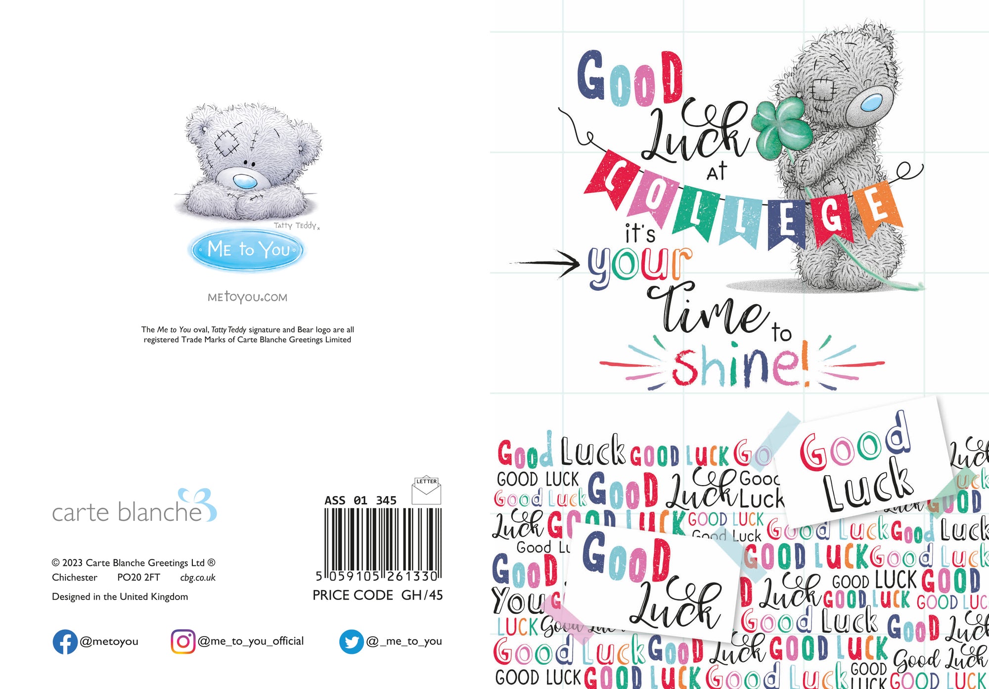 Me To You Tatty Teddy Good Luck At College Greeting Card 5x7ins - Official Collection