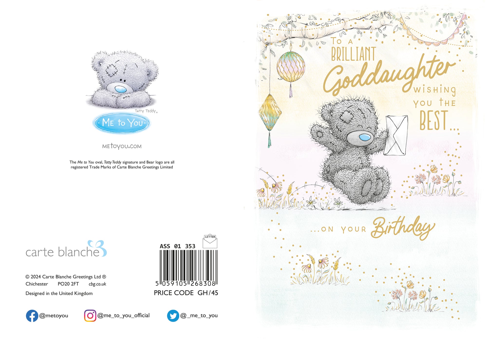 Me to You Tatty Teddy 'To A Brilliant Goddaughter' Cute Greetings Card - Official Collection