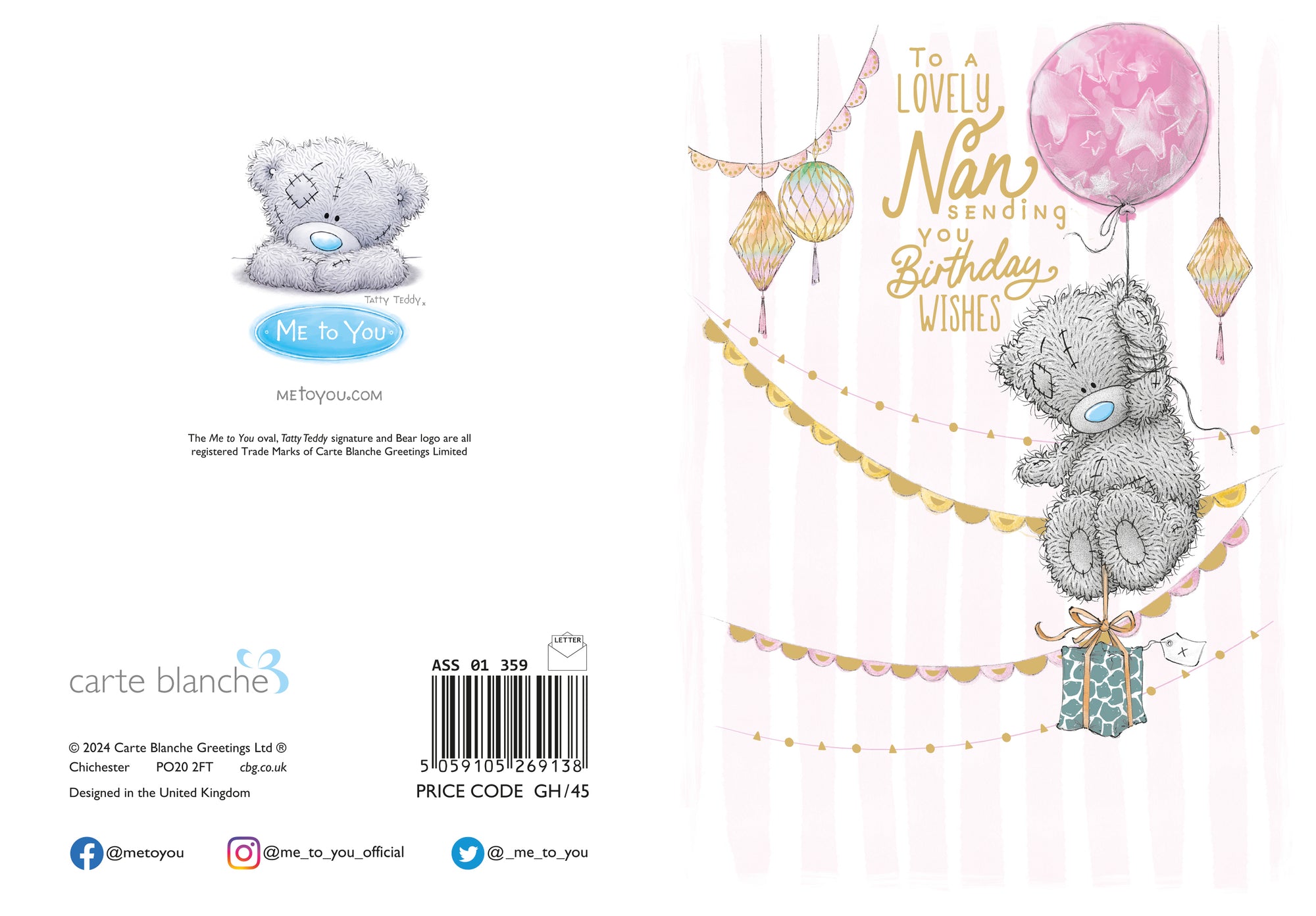 Me to You Tatty Teddy Cute Birthday Card For Special Nan - Official Collection