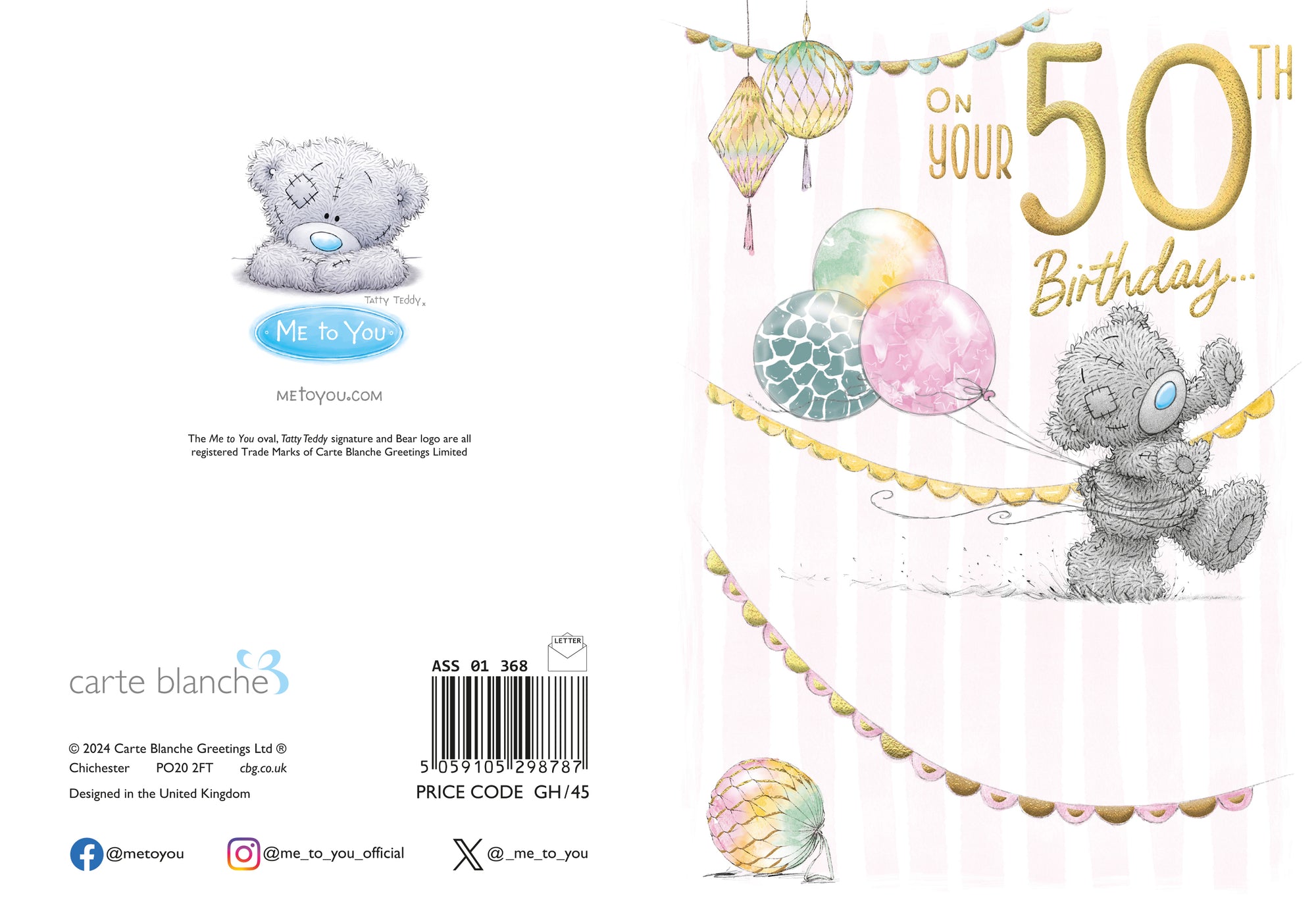 Me to You Tatty Teddy Cute 50th Birthday Card -  5 x 7