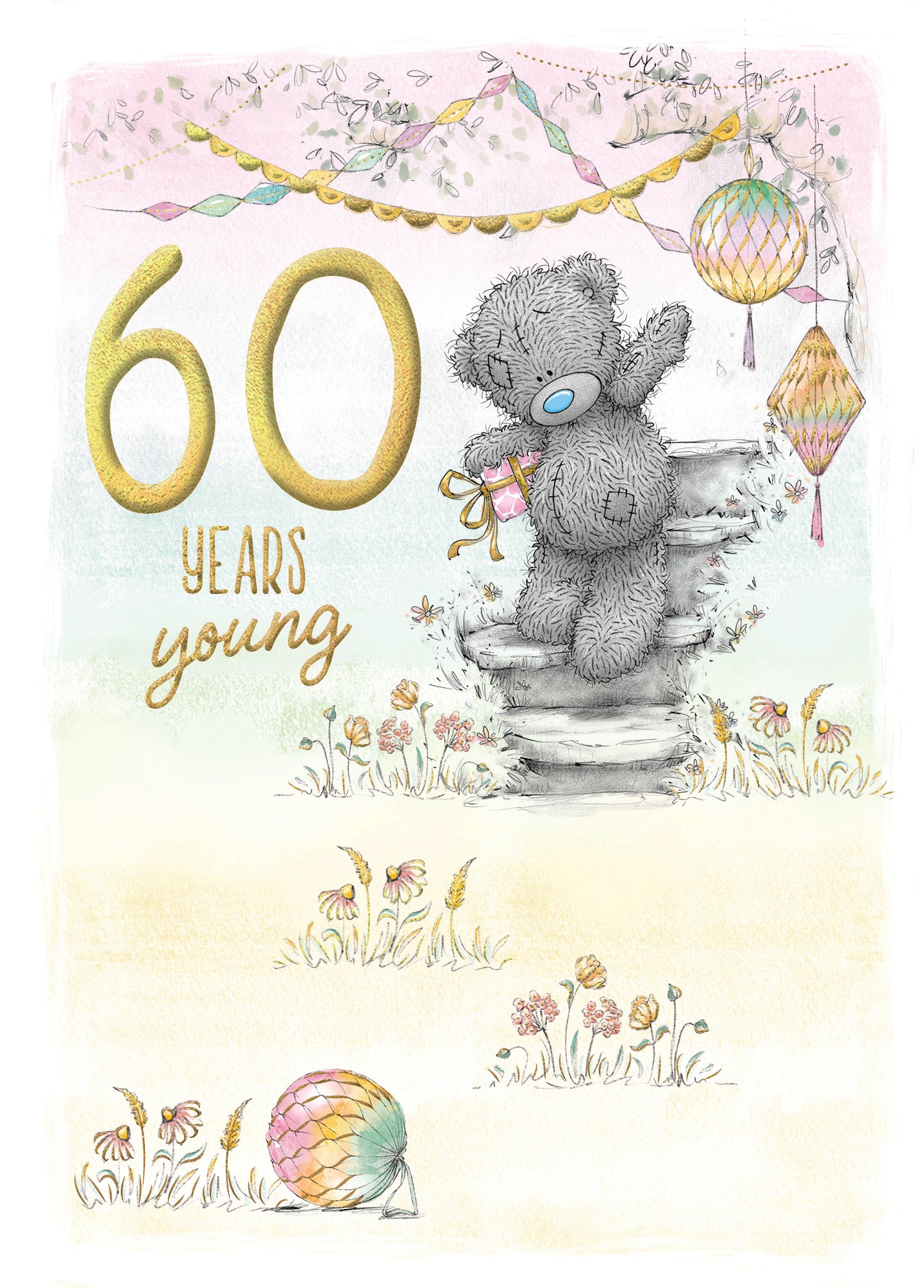 Me to You Tatty Teddy Cute 60th Birthday Card, Bear With Lanterns -  5 x 7