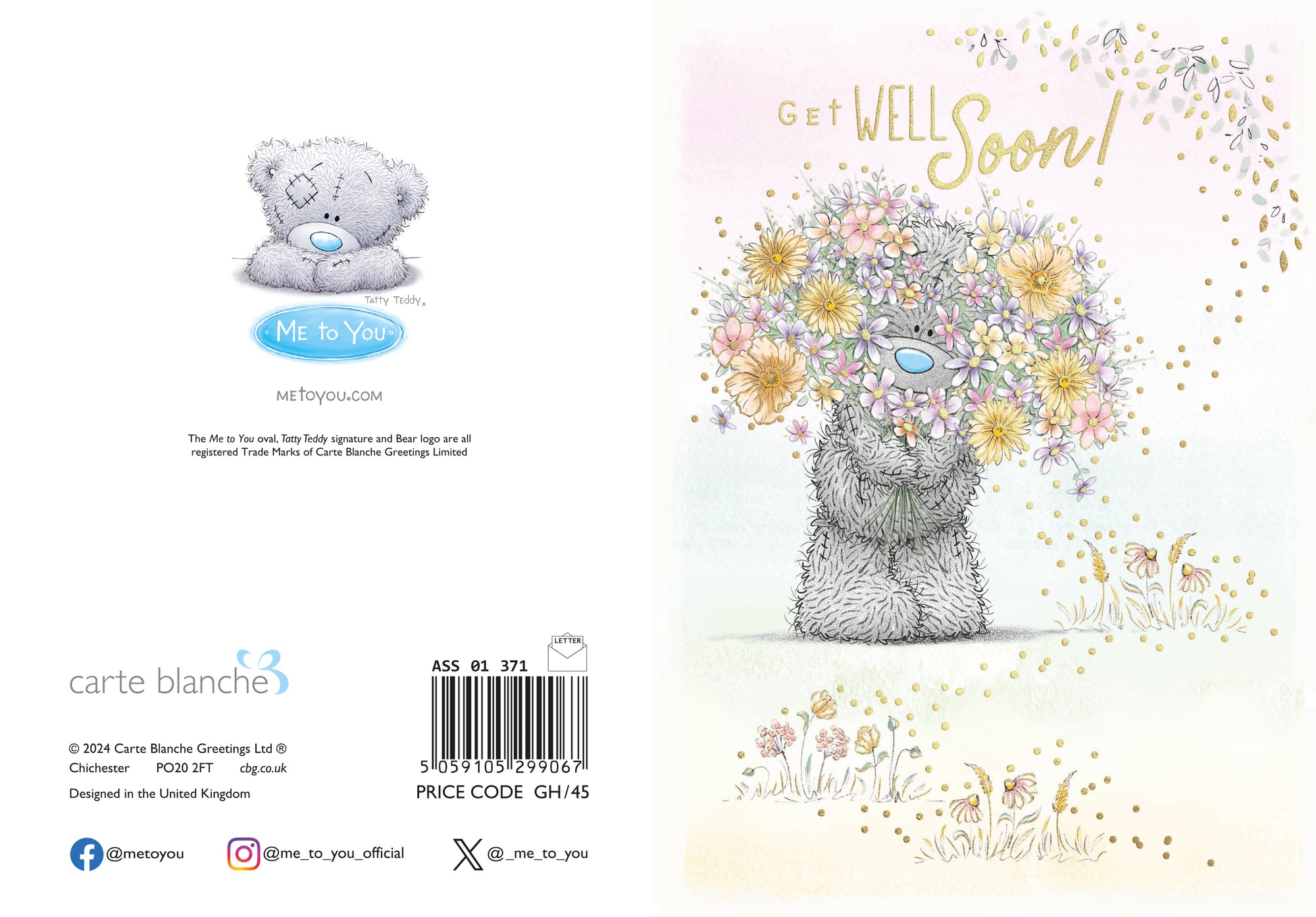 Me To You Tatty Teddy Get Well Soon Card - Official Collection 5 x 7