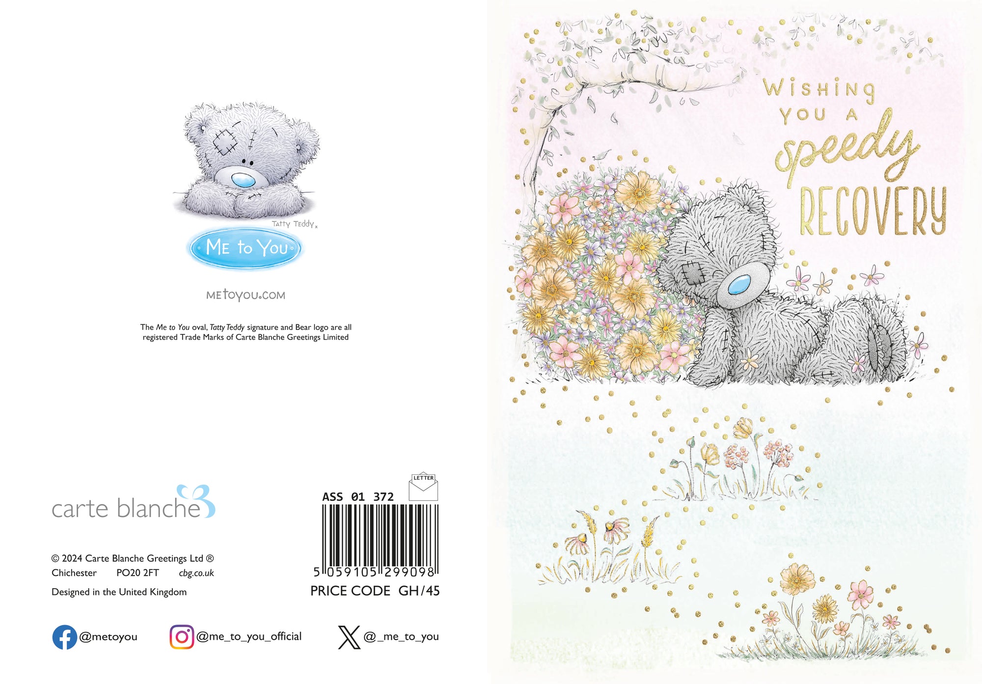 Me to You Tatty Teddy Speedy Recovery Get Well Card - Official Collection 5 x 7