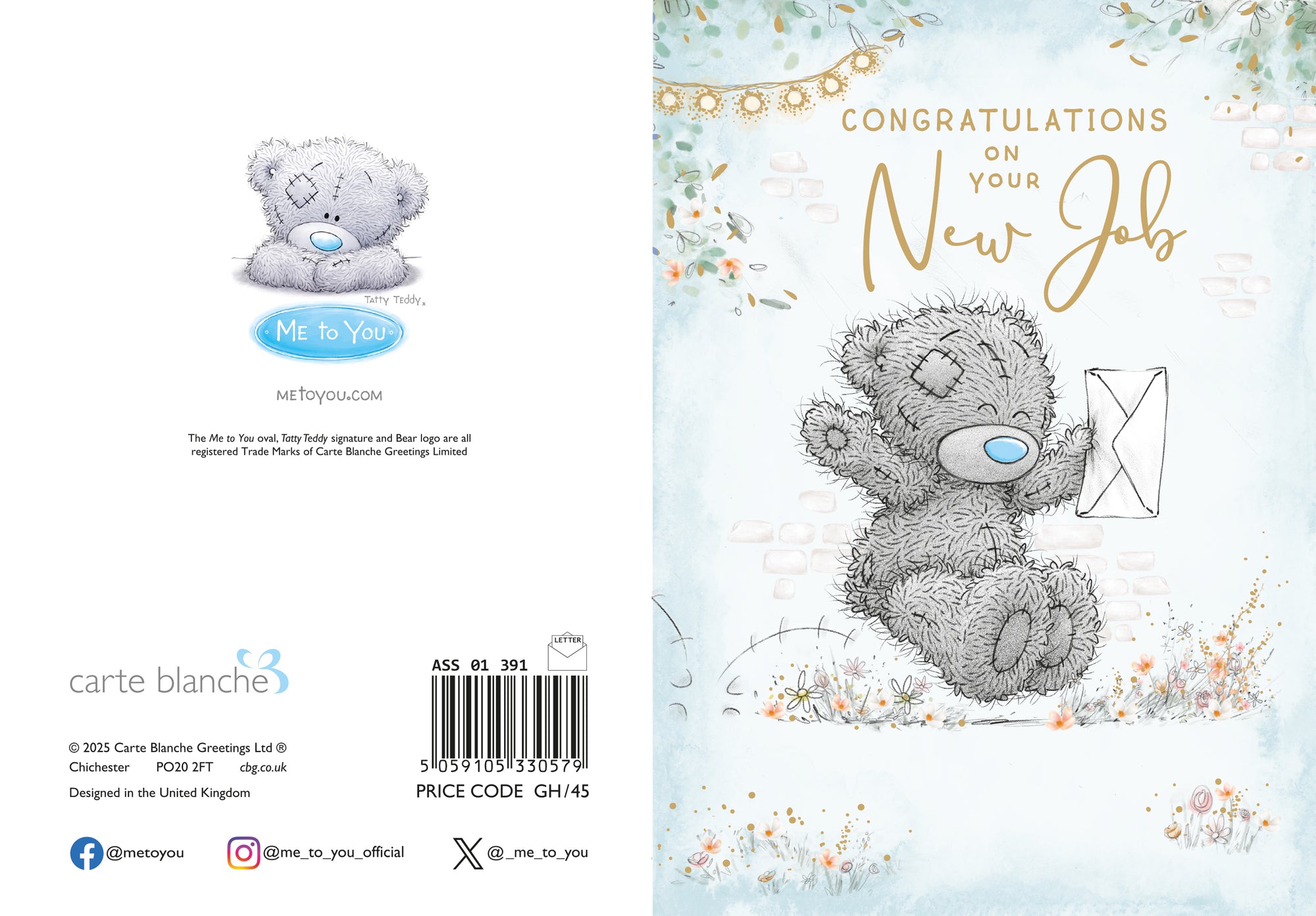 Me to You Tatty Teddy Congratulations On Your New Job Greeting Card 5 x 7 Inches (12 x 17 Cms) - Official Collection