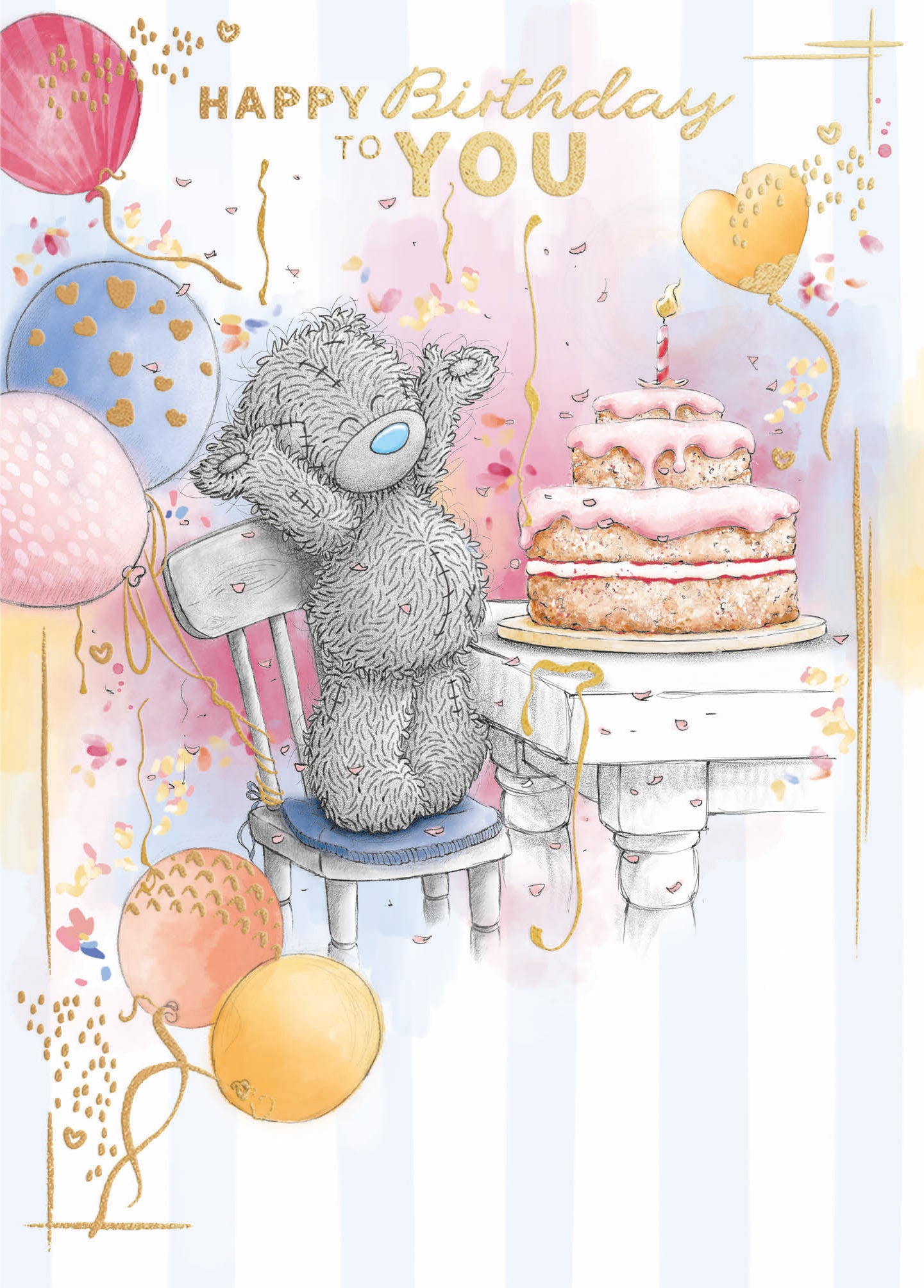 Me To You Tatty Teddy Cute Birthday Card  For Friends Or Family, Tatty Teddy With A Large Birthday Cake 12.7 X 22.8 cm - Official Collection