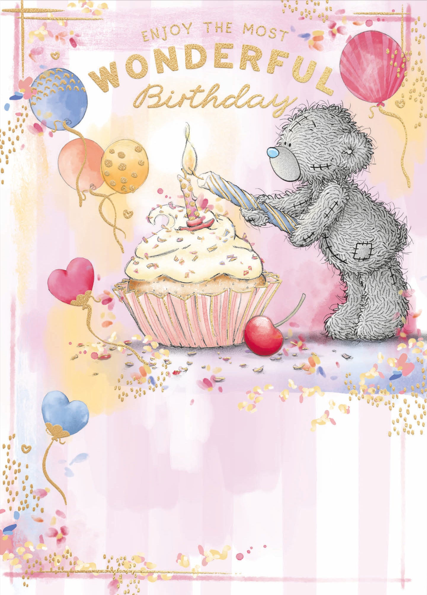 Me To You Tatty Teddy Cute Birthday Card  For Friends Or Family, Tatty Teddy Lighting Candle On Cake 12.7 X 22.8 cm - Official Collection