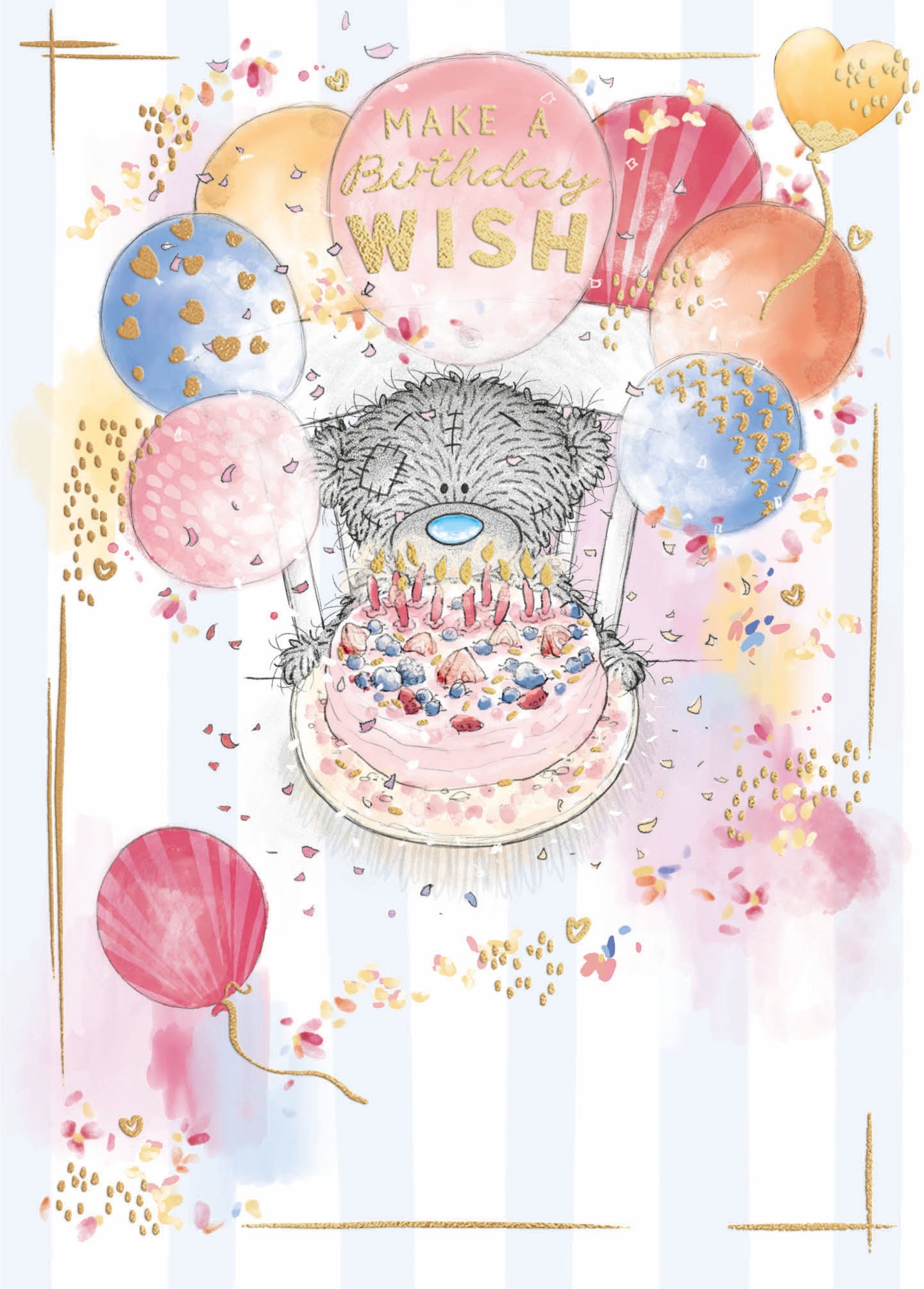 Me To You Tatty Teddy Cute Birthday Card  For Friends Or Family, Tatty Teddy Sat At Table With Birthday Cake, Blank Inside, 12.7 X 22.8 cm - Official Collection