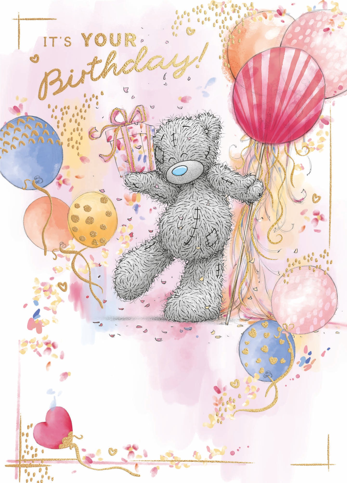 Me To You Tatty Teddy Cute Birthday Card For Special Friends Or Family, Tatty Teddy With Gift and Ballons, Blank Inside, 12.7 X 22.8 cm - Official Collection