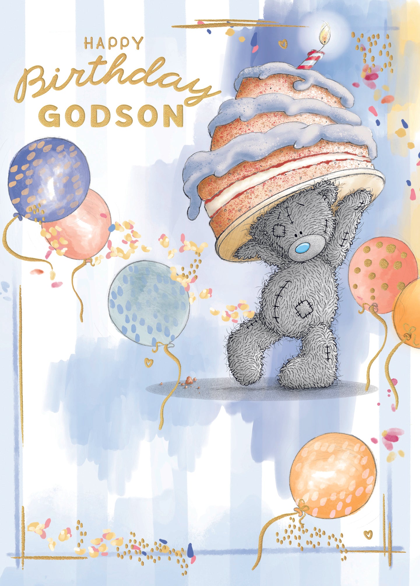 Me To You Tatty Teddy Happy Birthday Godson Luxury Gold Foil Card, 5 X 7 Inches - Official Collection