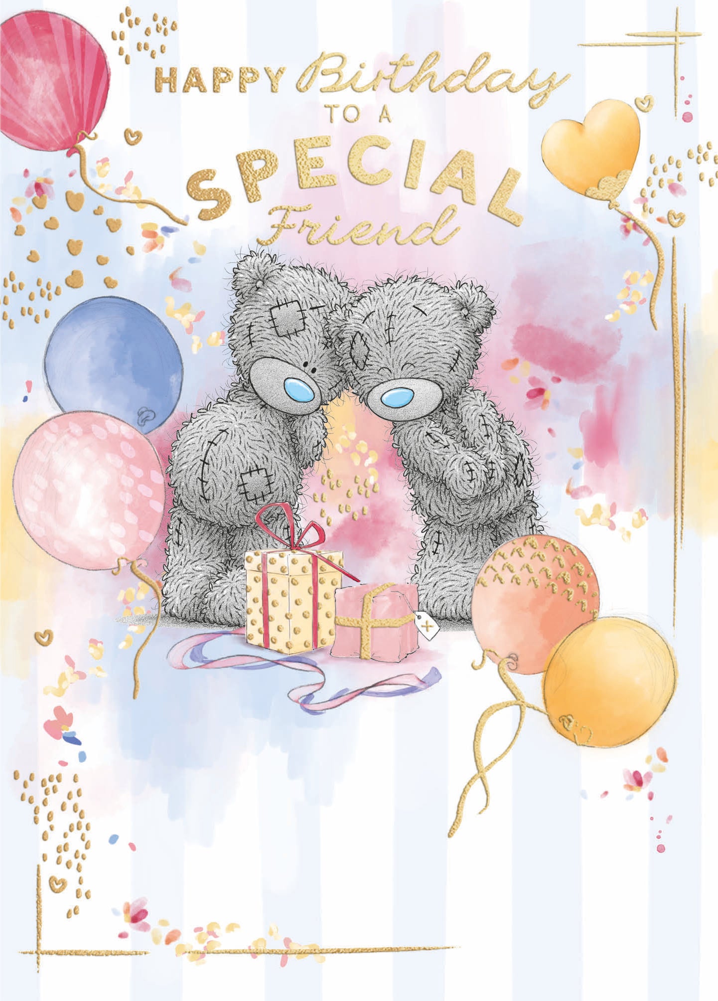 Me To You Tatty Teddy To A Special Friend Bears Snuggling Luxury Gold Foil Birthday Card, 5 X 7 Inches - Official Collection