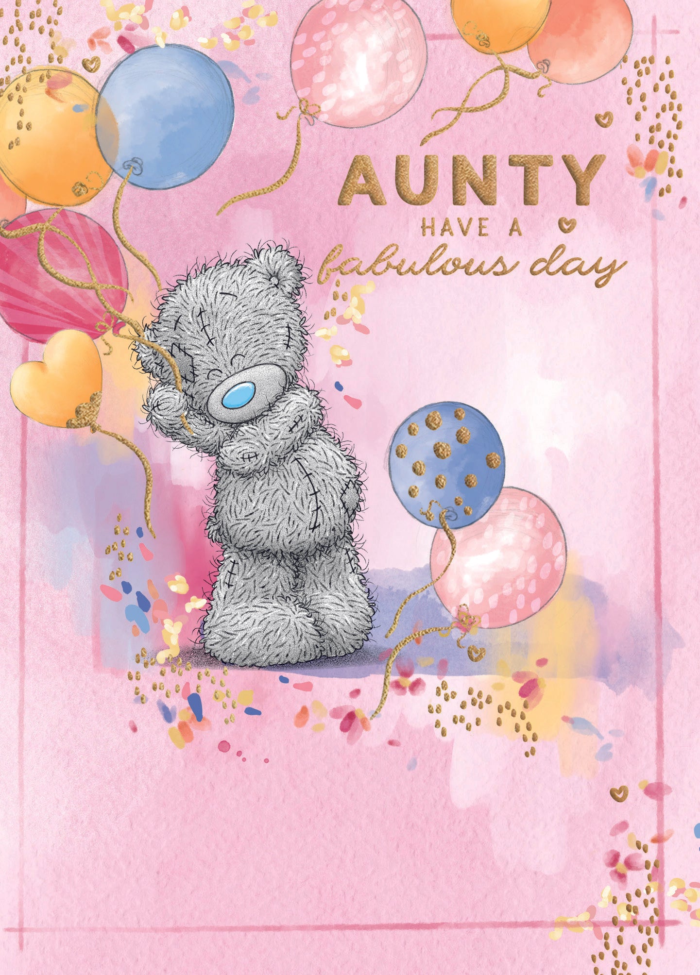 Me To You Tatty Teddy Aunty Bear With Balloons Luxury Gold Foil Birthday Card, 6 X 9 Inches - Official Collection