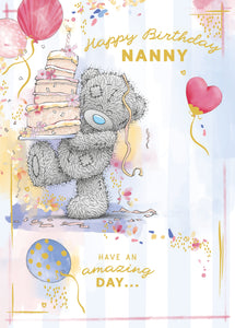 Me to You Tatty Teddy 'Happy Birthday Nanny' Bear With Cake Luxury Gold Foil Birthday Card, 6 X 9 Inches - Official Collection