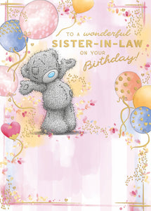 Me To You Tatty Teddy Wonderful Sister-In-Law Bear With Balloons Luxury Gold Foil Birthday Card, 5 X 7 Inches - Official Collection
