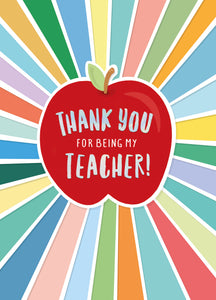 Thank you for being my teacher' Luxury Silver Foil Greetings Card by Wishing Well Studios, 7 X 5 Inches