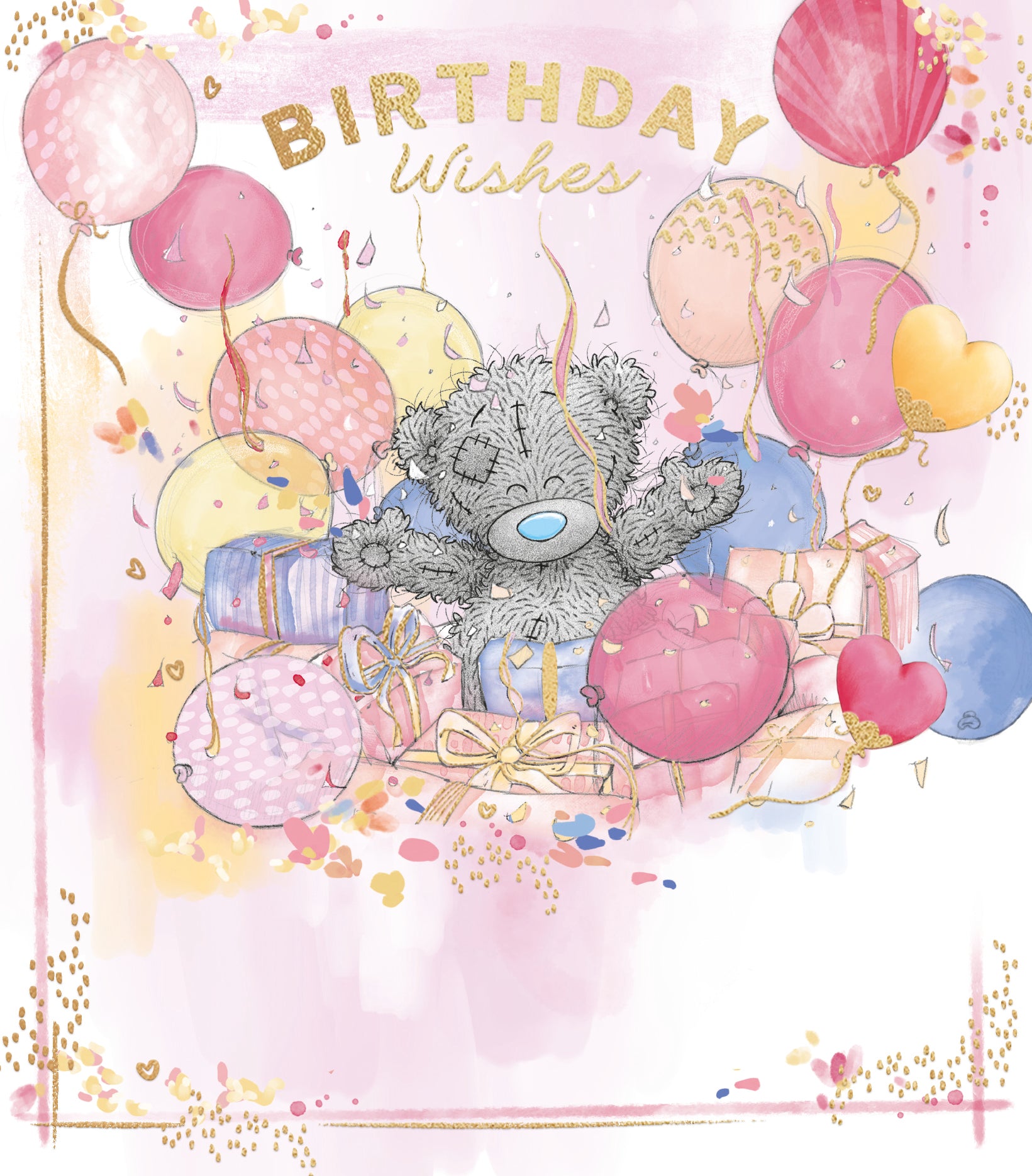 Me To You Tatty Teddy Cute Birthday Card For Friends Or Family, Tatty Teddy With Ballons And Gifts 12.7 X 15.2 cm - Official Collection