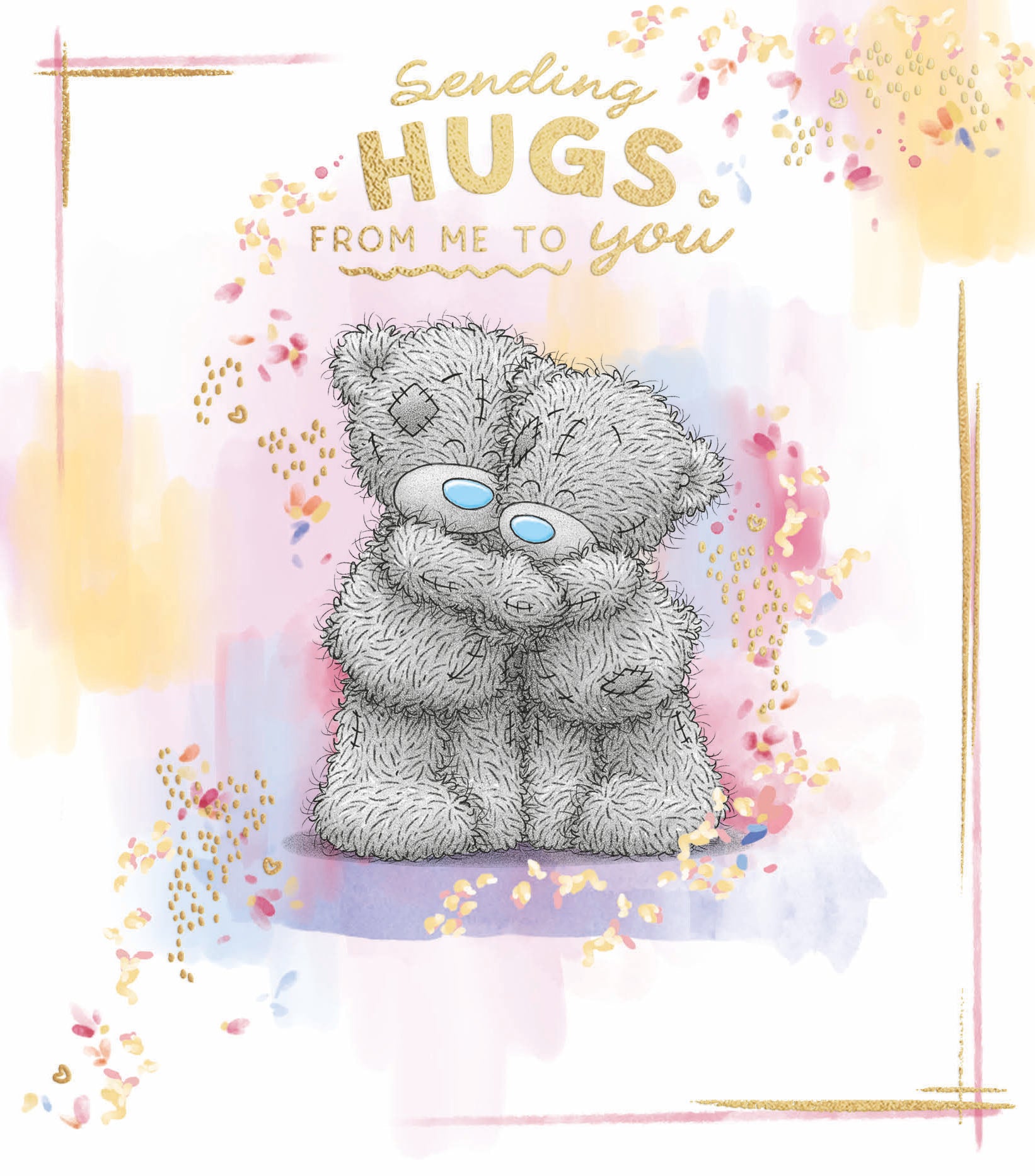 Me To You Tatty Teddy Cute Sending Hugs Greetings Card For Friends Or Family, Tatty Teddy With Ballons And Gifts 12.7 X 15.2 cm - Official Collection