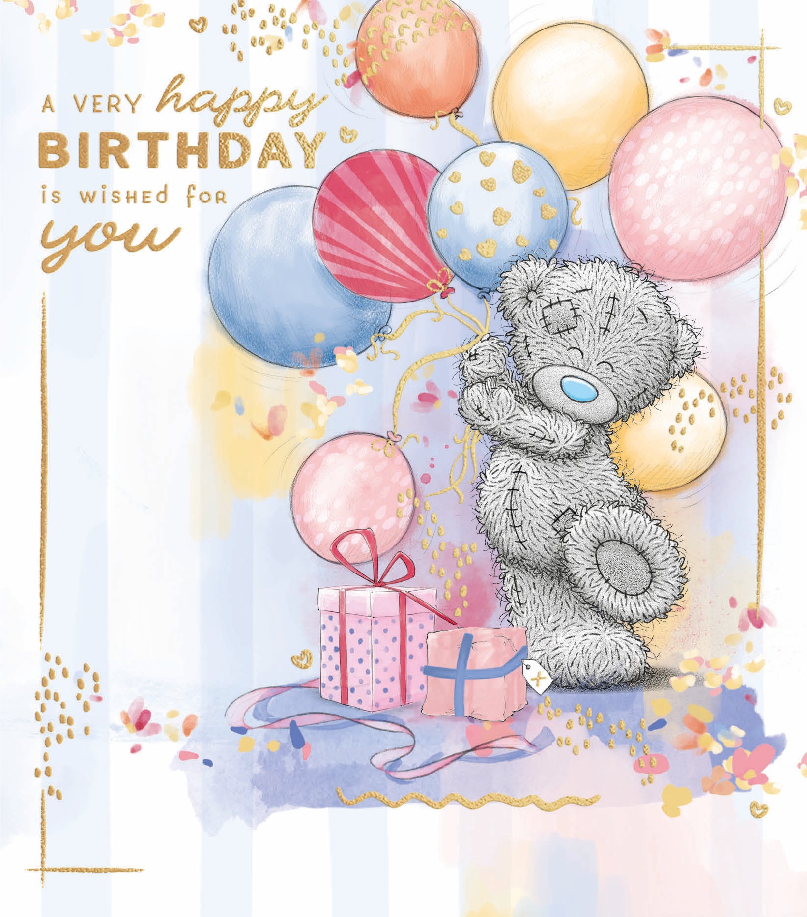 Me To You Tatty Teddy Cute Birthday Card For Friends Or Family, Tatty Teddy With Ballons And Gifts 12.7 X 15.2 cm - Official Collection