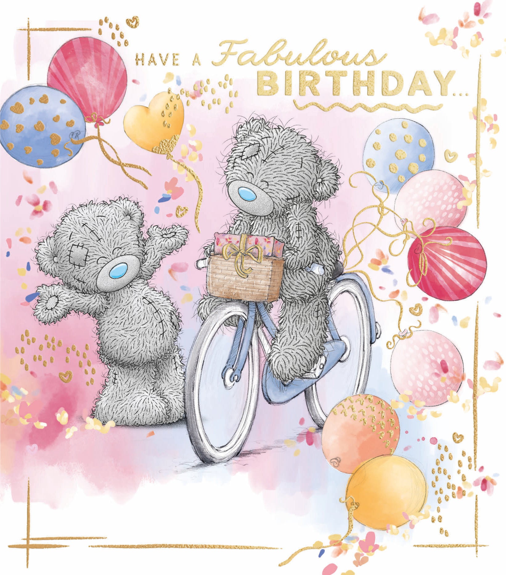 Me To You Tatty Teddy Cute Birthday Card For Friends Or Family, Tatty Teddy Bears Riding a Bicycle 12.7 X 15.2 cm - Official Collection