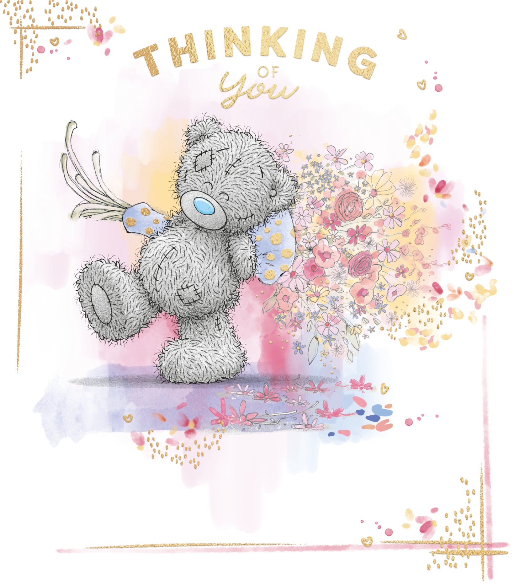 Me To You Tatty Teddy Cute Thinking Of You Greetings Card For Someone Special, Tatty Teddy With Bouquet Of Flowers 12.7 X 15.2 cm - Official Collection