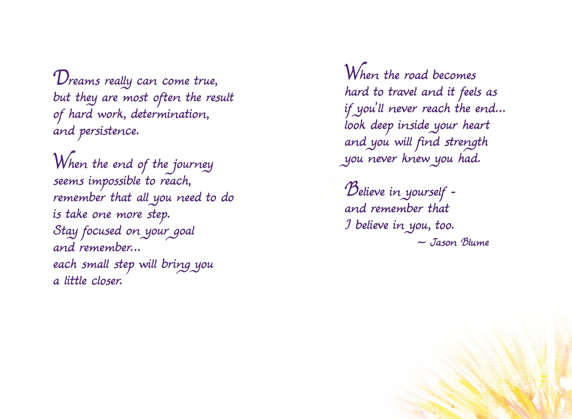 Luxury Fold Out Inspirational Keepsake Card 'Keep Believing In Yourself' - Unique Expressive Art Card With Original Verse 5 x 7 Inches (12 x 17 Cms)