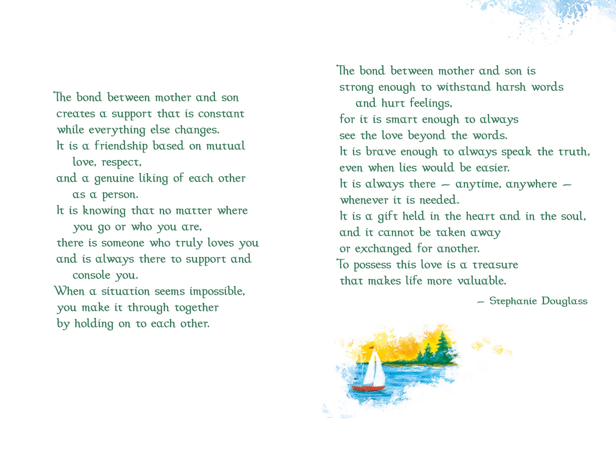 Luxury Fold Out Keepsake Greeting Card 'The Bond Between Mother And Son' - Unique Expressive Art Card With Original Verse 5 x 7 Inches (12 x 17 Cms)