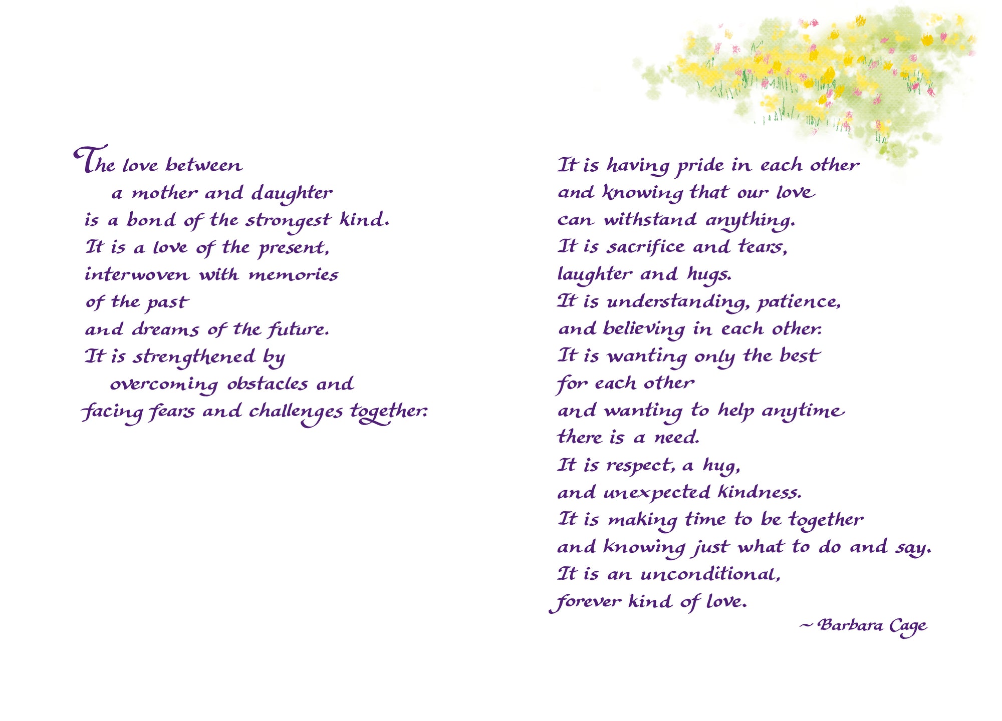 Luxury Fold Out Keepsake Greeting Card 'The Love Between A Mother And Daughter' - Unique Expressive Art Card With Original Verse 5 x 7 Inches (12 x 17 Cms)