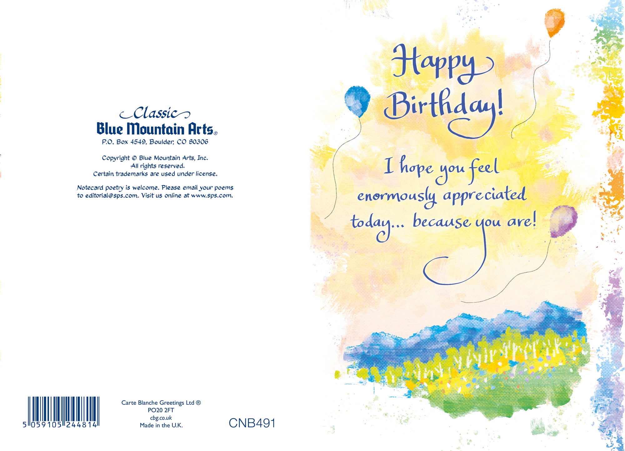 Luxury Fold Out Keepsake Birthday Greeting Card 'I Hope You Feel Enormously Appreciated' - Unique Expressive Art Card With Original Verse 5 x 7 Inches (12 x 17 Cms)