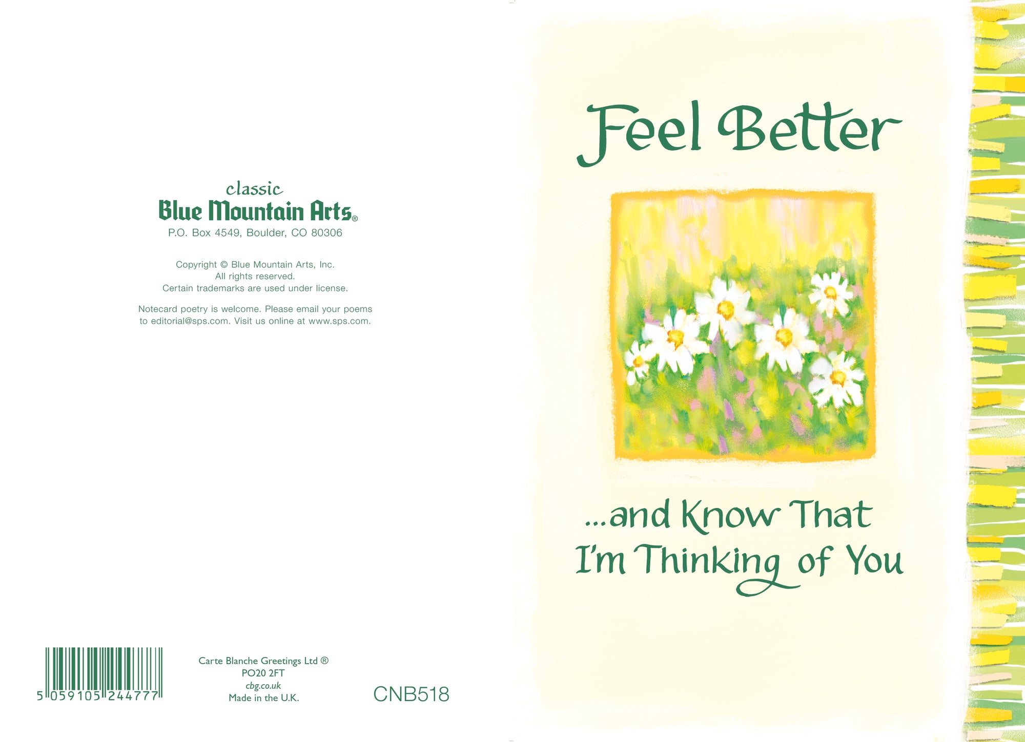 Luxury Fold Out Keepsake 'Feel Better' Thinking Of You Card - Unique Expressive Art Card With Original Verse 5 x 7 Inches (12 x 17 Cms)